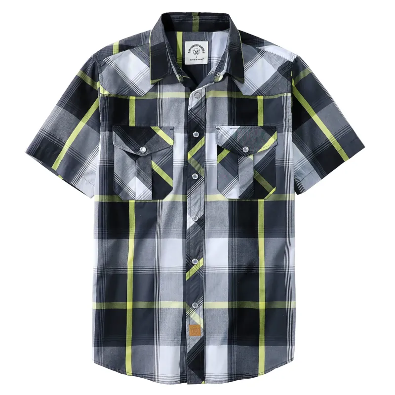DubinikĀ® Western Shirts for Men Short Sleeve Plaid Pearl Snap Shirts for Men Button Up Shirt Cowboy Casual Work Shirt#41017 made by Dubinik