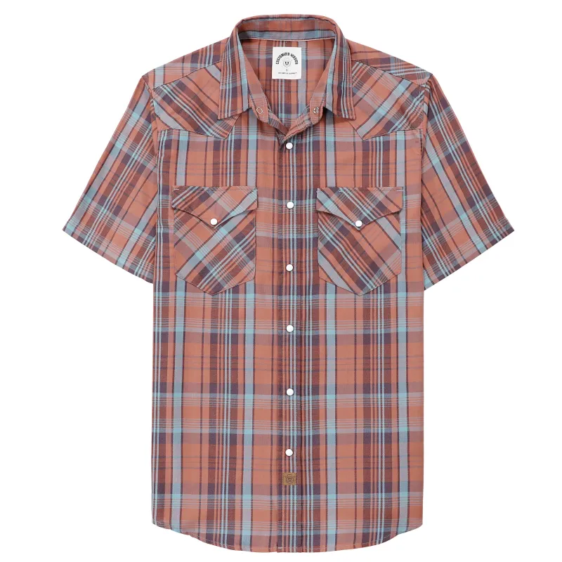 Dubinik®Bamboo Fiber Mens Shirts Short Sleeve Plaid Shirt Men Western Cowboy Pearl Snap Vintage Casual Plaid Shirt #2916 made by Dubinik