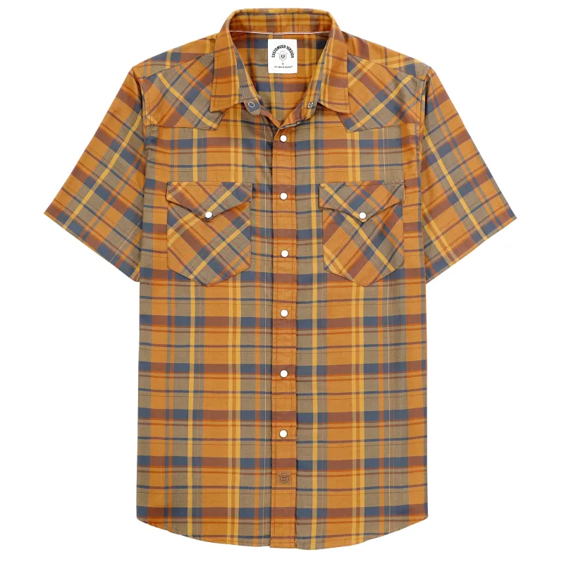 Dubinik®Bamboo Fiber Mens Shirts Short Sleeve Plaid Shirt Men Western Cowboy Pearl Snap Vintage Casual Plaid Shirt #2909 made by Dubinik