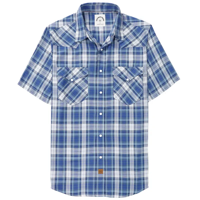 Dubinik®Bamboo Fiber Mens Shirts Short Sleeve Plaid Shirt Men Western Cowboy Pearl Snap Vintage Casual Plaid Shirts for Men #2901 made by Dubinik