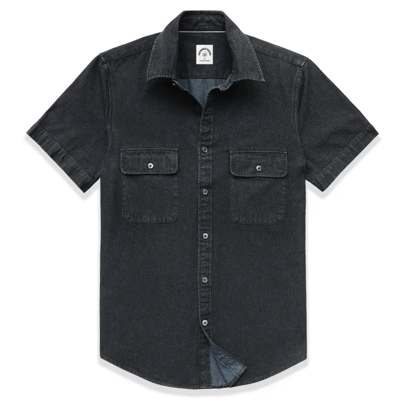 Mens Denim Shirts Short Sleeve Western Cotton Casual Work Jean Shirt #5504 made by Dubinik