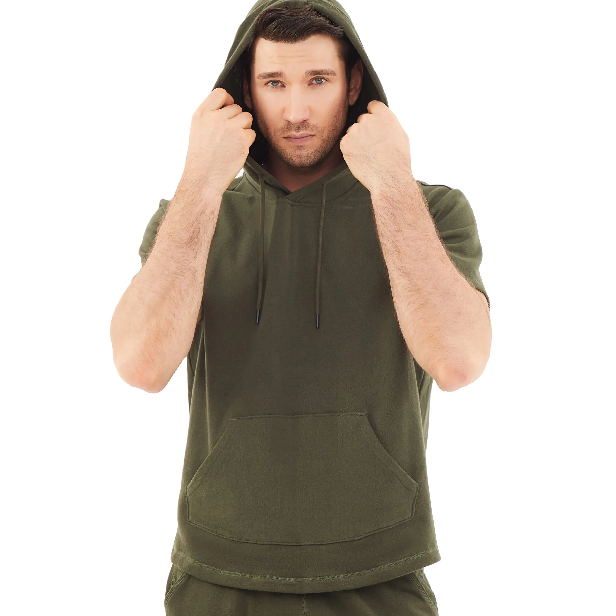 Men's Green Hoodies short-sleeved hooded sweatshirt #0604 sold by Dubinik product image thumbnail 2