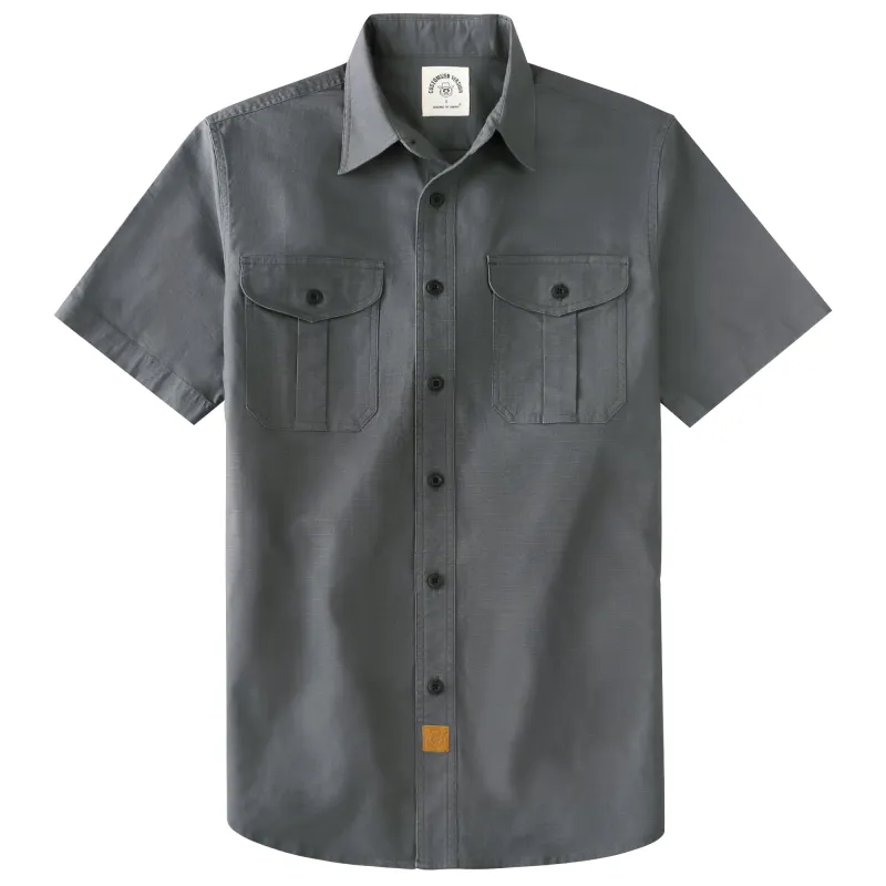 Dubinik® Mens Short Sleeve Button Down Shirts Two Pocket Vintage Mens Work Shirt Charcoal Gray Cotton Mens Shirts Casual with Stretch#0055010 made by Dubinik