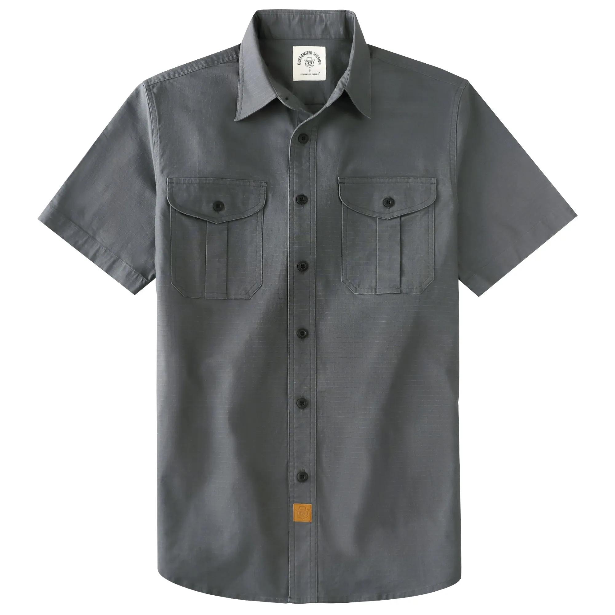 Dubinik® Mens Short Sleeve Shirts Two Pocket Vintage Mens Work Shirt Charcoal Gray Cotton Mens Shirts Casual with Stretch#0055010 sold by Dubinik