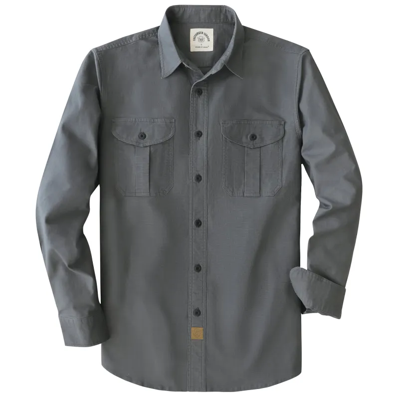 Dubinik® 6.5oz Mens Shirts Long Sleeve Casual Charcoal Gray Solid Shirts for Men Two Pocket Regular Fit Comfortable with Stretch Shirt#0056010 made by Dubinik