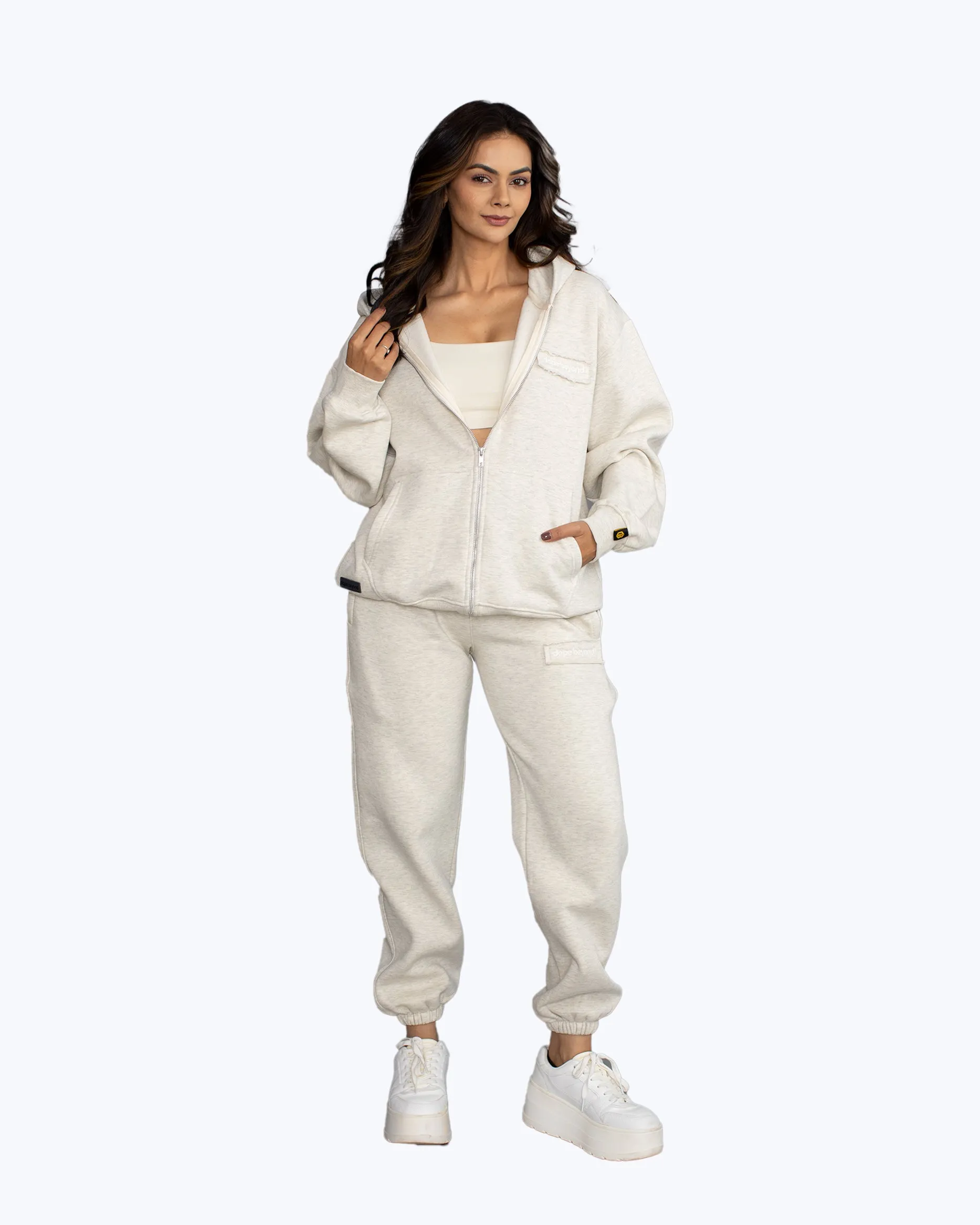 Signature Heavyweight Zip Co-ord Set – Ecru Melange sold by Dope Beyond product image thumbnail 2