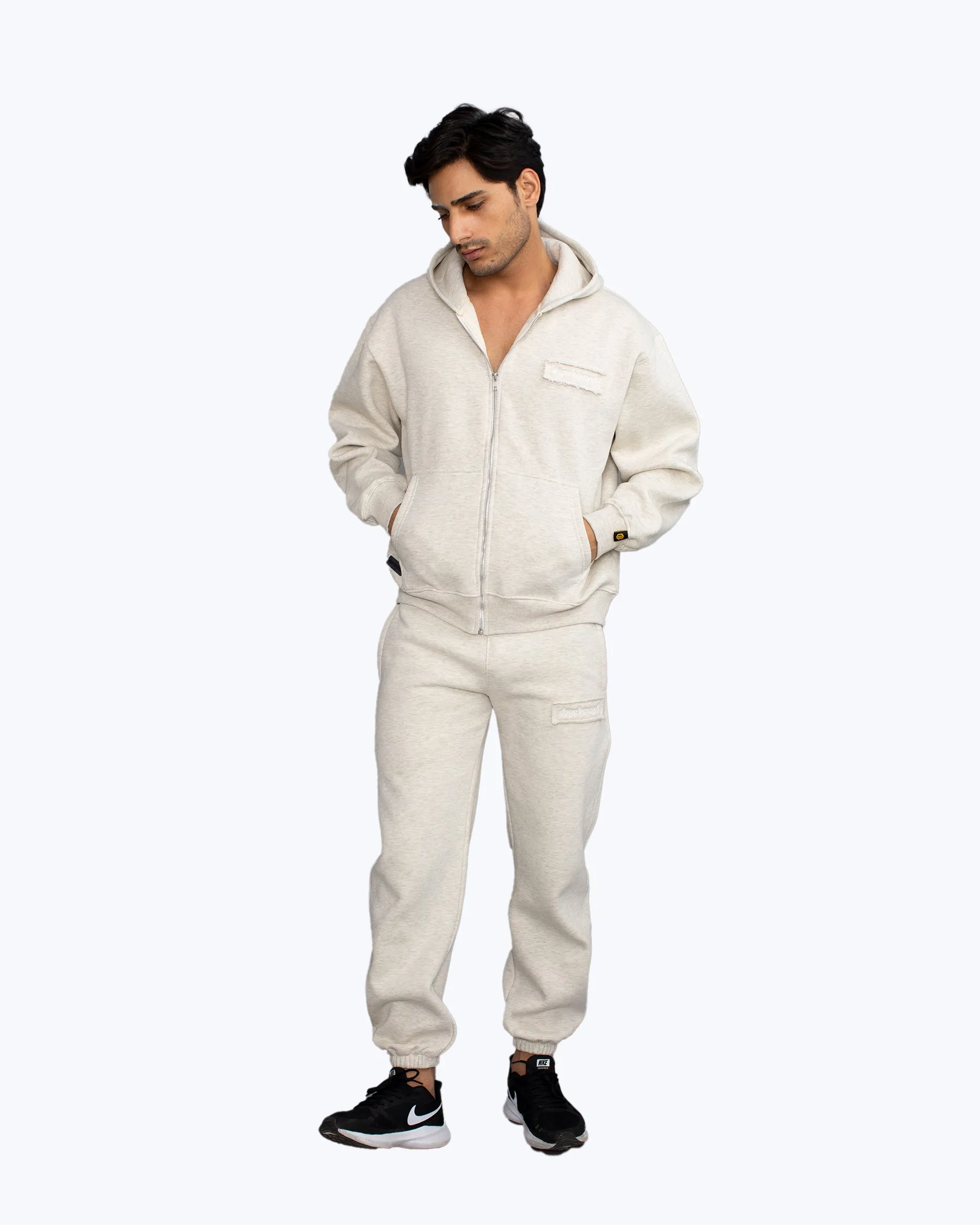 Signature Heavyweight Zip Co-ord Set – Ecru Melange sold by Dope Beyond product image thumbnail 5