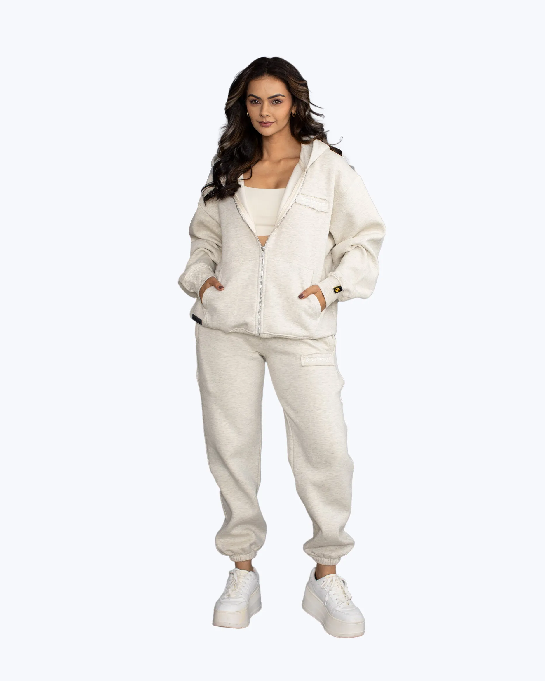 Signature Heavyweight Zip Co-ord Set – Ecru Melange sold by Dope Beyond product image thumbnail 4