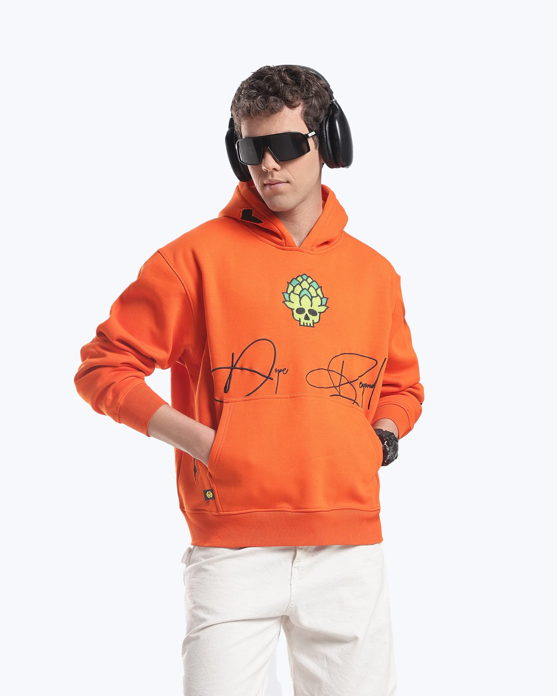 Signature Skull in Bloom Graphic Heavyweight Hoodie – Orange sold by Dope Beyond product image thumbnail 2