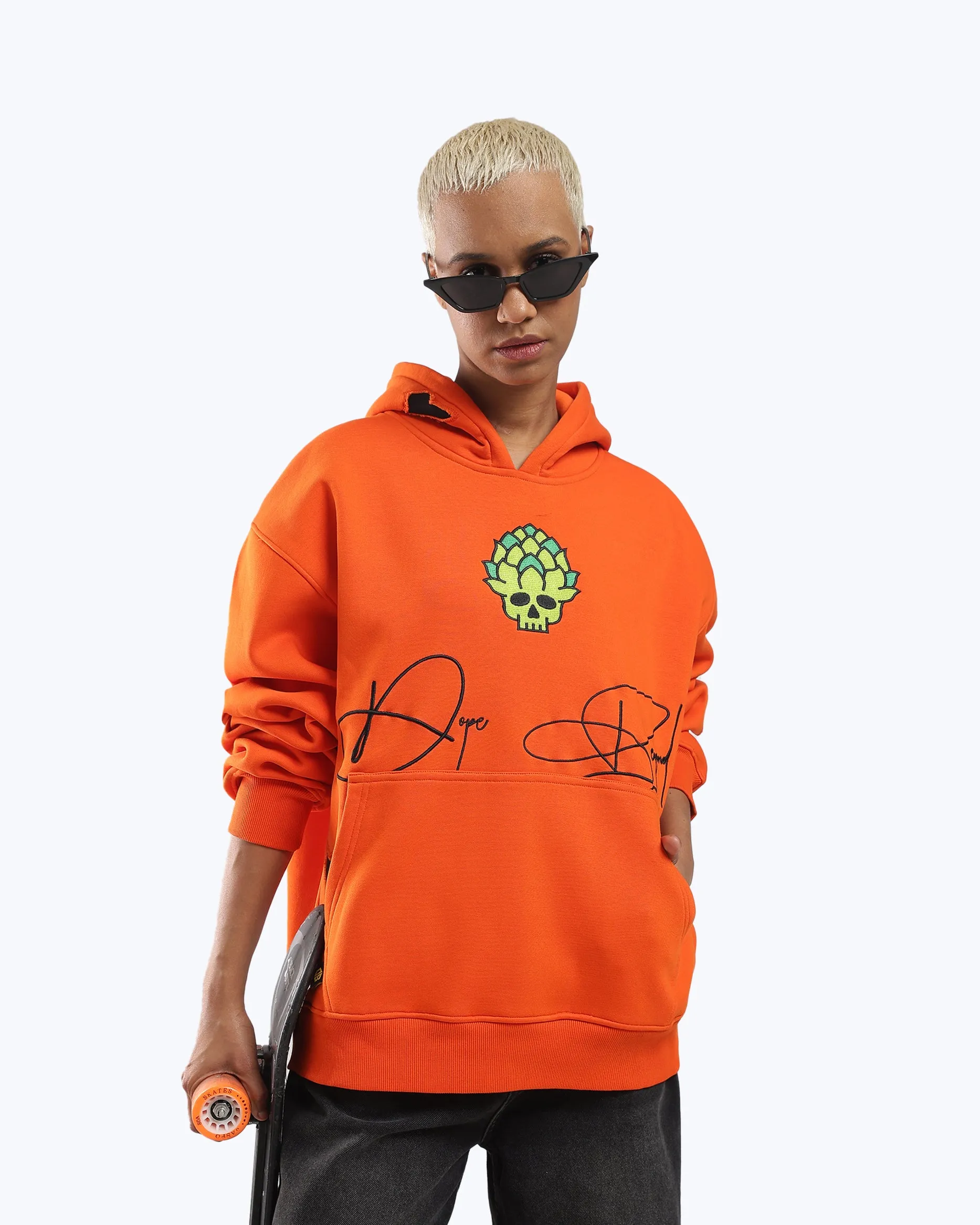 Signature Skull in Bloom Graphic Heavyweight Hoodie – Orange sold by Dope Beyond