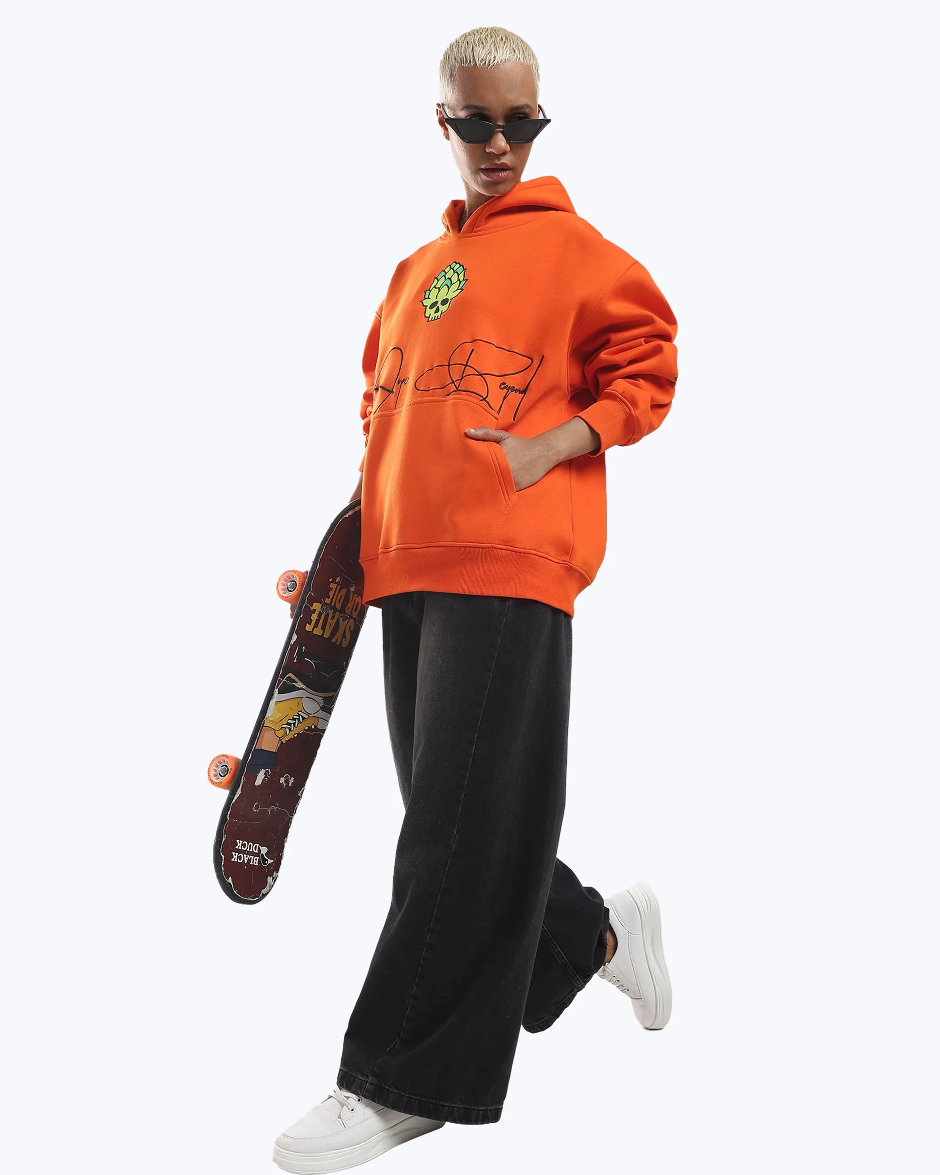 Signature Skull in Bloom Graphic Heavyweight Hoodie – Orange sold by Dope Beyond product image thumbnail 4
