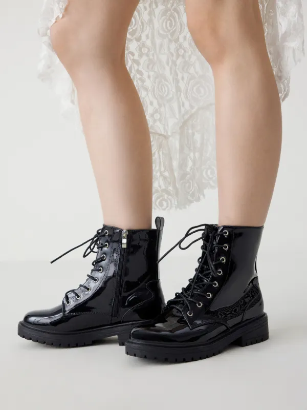 Faux Leather Lace Up Chunky Heeled Chelsea Boots sold by Cider