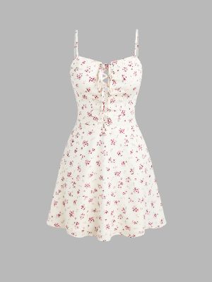 Scoop Neckline Floral Lace Up Mini Dress sold by Cider