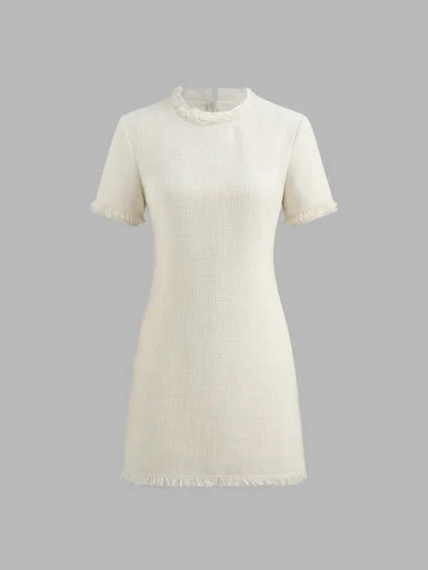 Tweed Round Neckline Solid Zipper Oversized Mini Dress sold by Cider