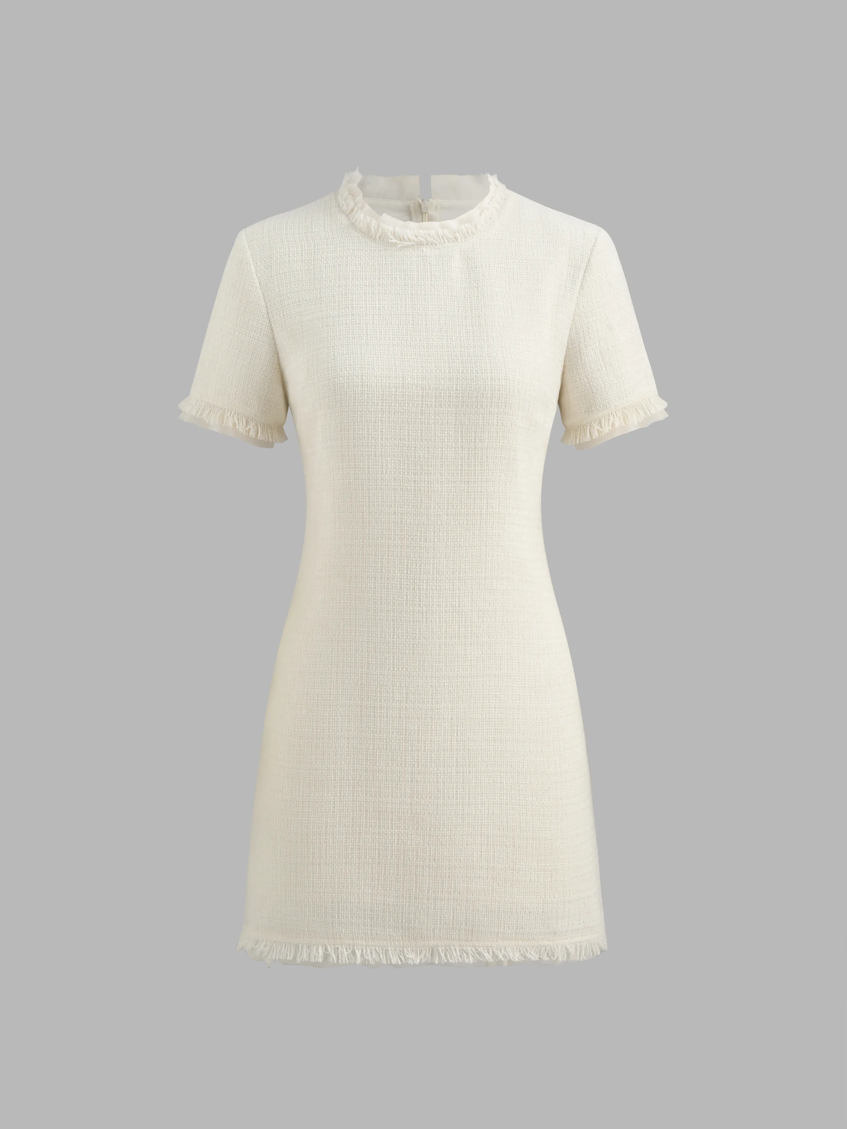 Tweed Round Neckline Solid Zipper Oversized Mini Dress sold by Cider