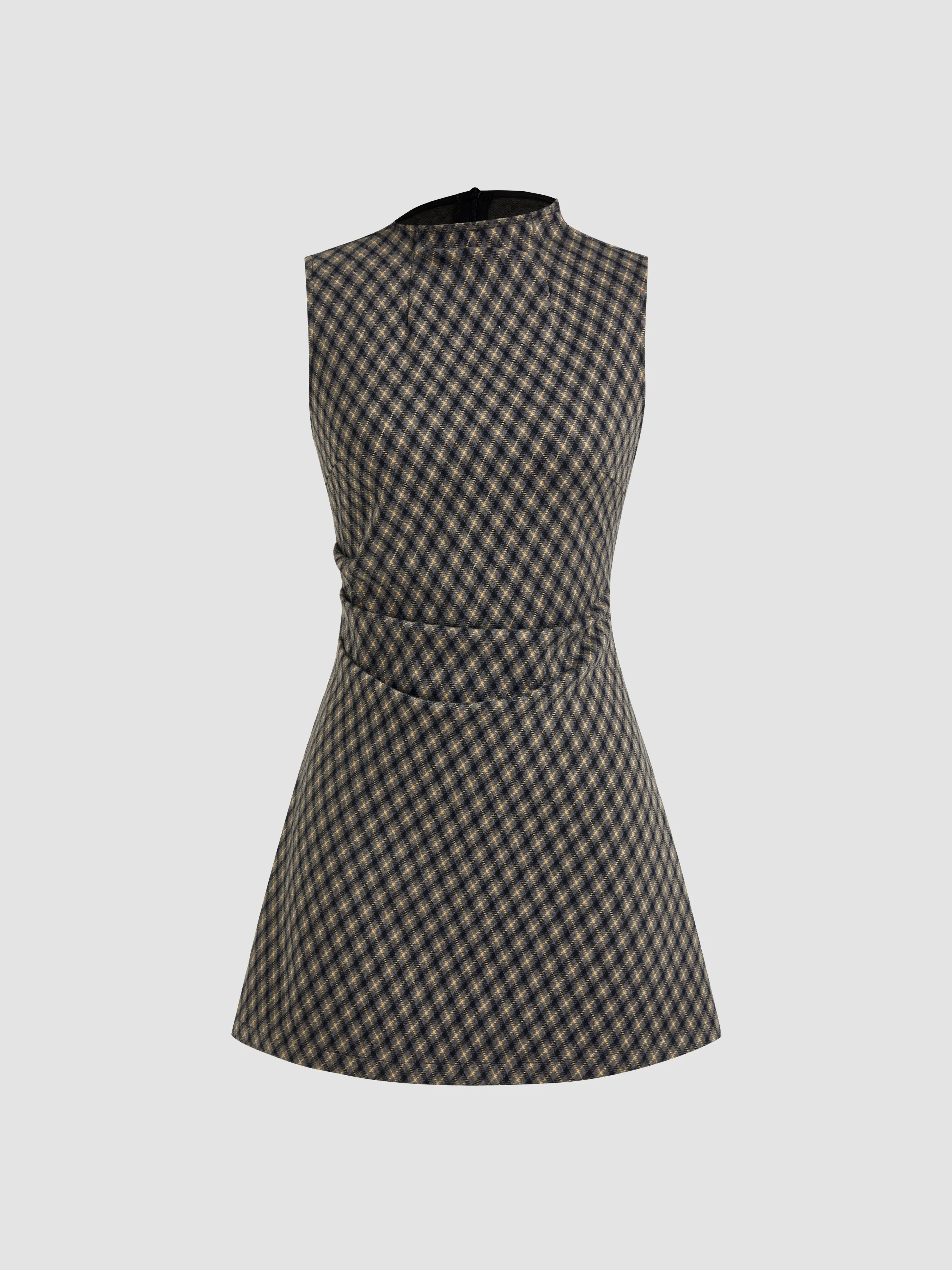 High Neck Checks Ruched Mini Dress sold by Cider