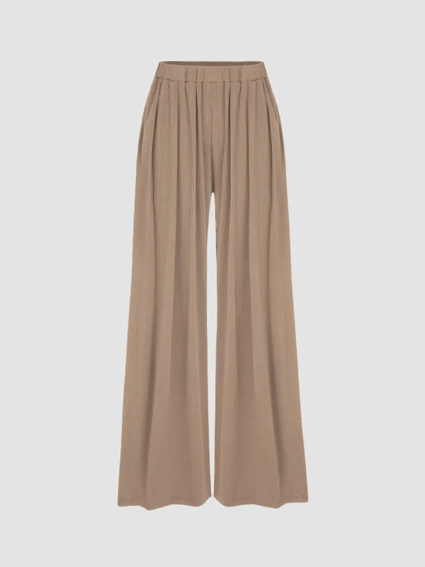 Solid Elastic Waist Wide Leg Pants sold by Cider