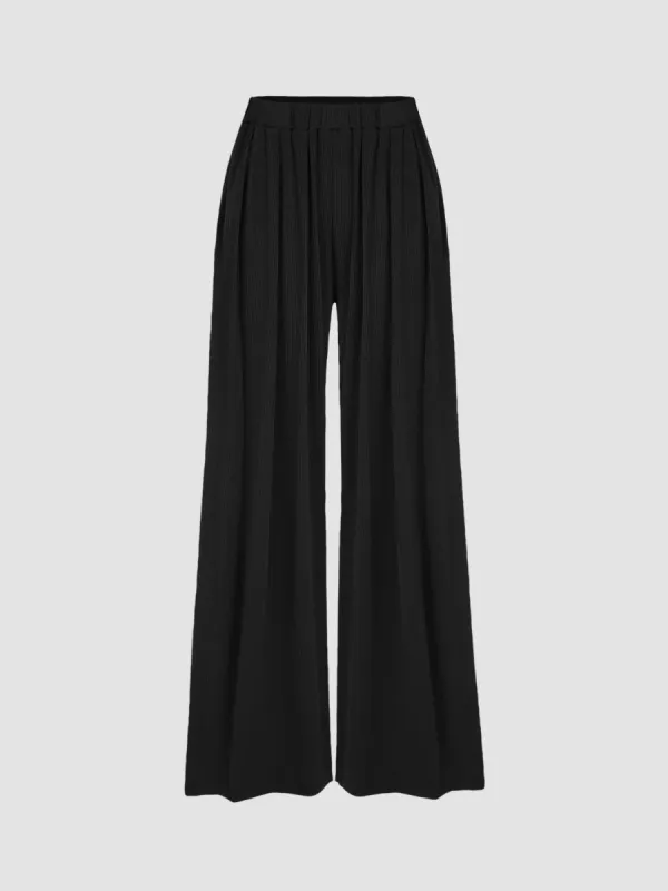 Petite Solid Elastic Waist Wide Leg Pants sold by Cider