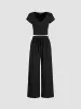 V-neck Short Sleeve Crop Tee & Knotted Wide Leg Pants Set sold by Cider