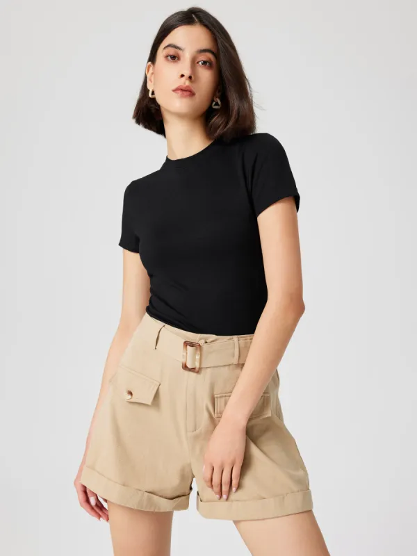Round Neckline Knit Short Sleeve Top sold by Cider