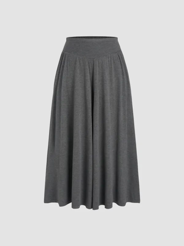 Solid Jersey Middle Waist Ruffle Pocket Wide Leg Trousers Curve & Plus sold by Cider