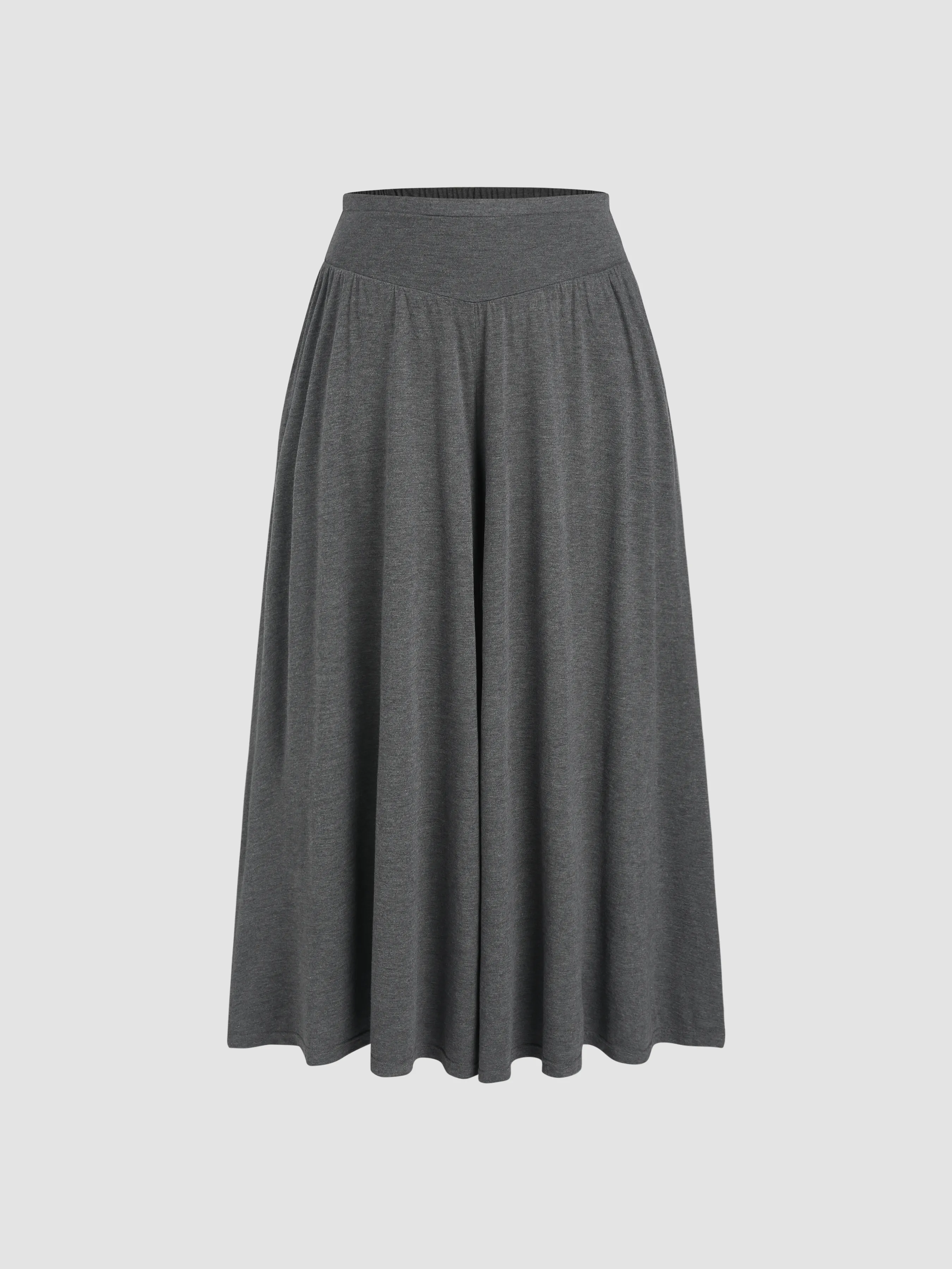 Solid Jersey Middle Waist Ruffle Pocket Wide Leg Trousers Curve & Plus sold by Cider