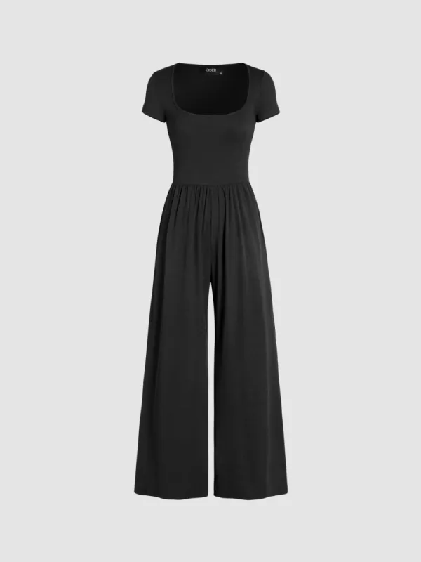 Scoop Neckline Short Sleeve Wide Leg Jumpsuit sold by Cider