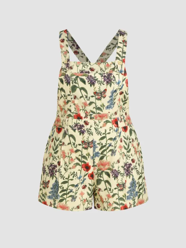 Lightweight Corduroy Floral Button Romper Curve & Plus sold by Cider
