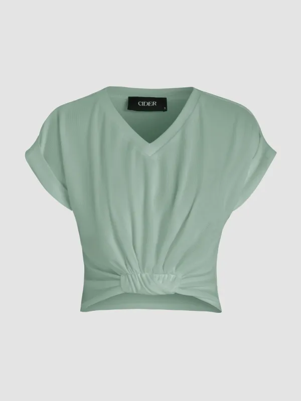 V-neck Solid Ruched Crop Top sold by Cider