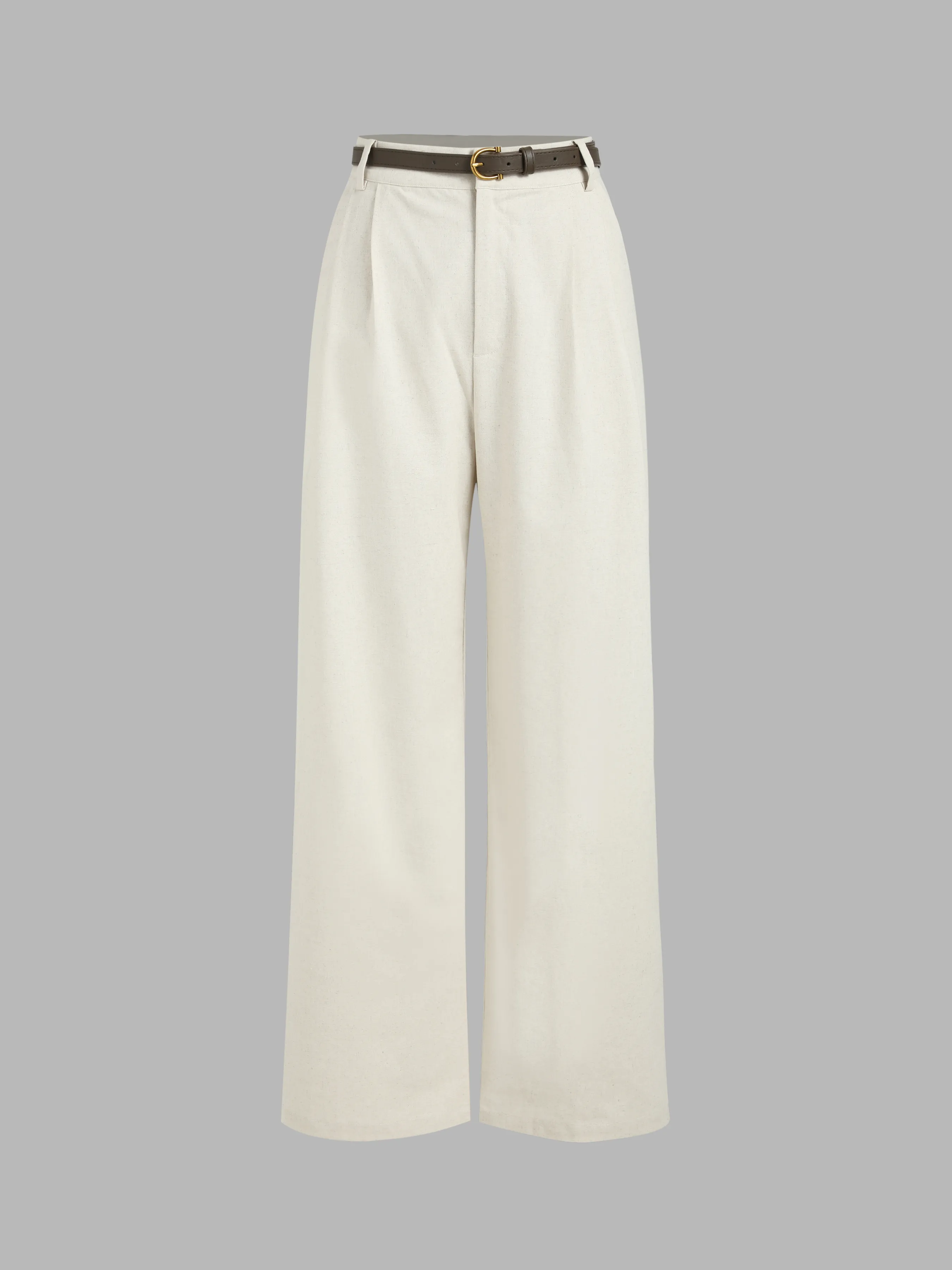 Petite Linen-blend Mid Rise Solid Wide Leg Trousers With Belt sold by Cider