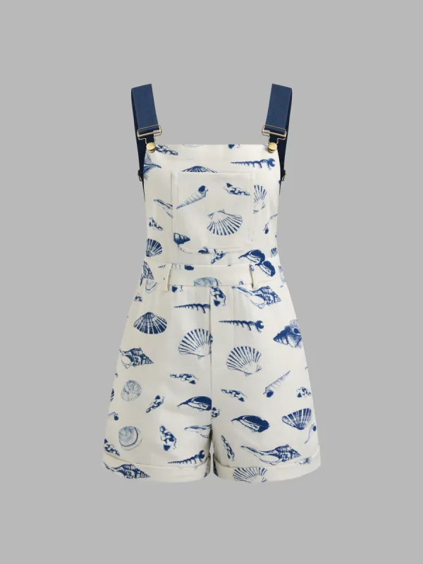 Square Neck Shell Graphic Pocket Romper sold by Cider
