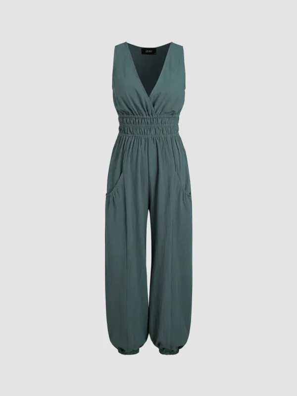 V-neck Shirred Pocket Jogger Jumpsuit sold by Cider