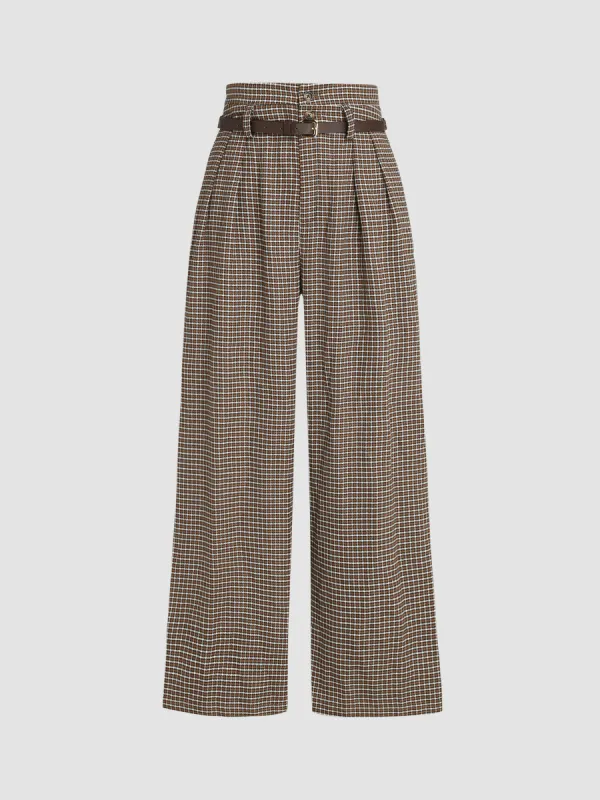 Houndstooth High Waist Belted Wide Leg Trousers sold by Cider