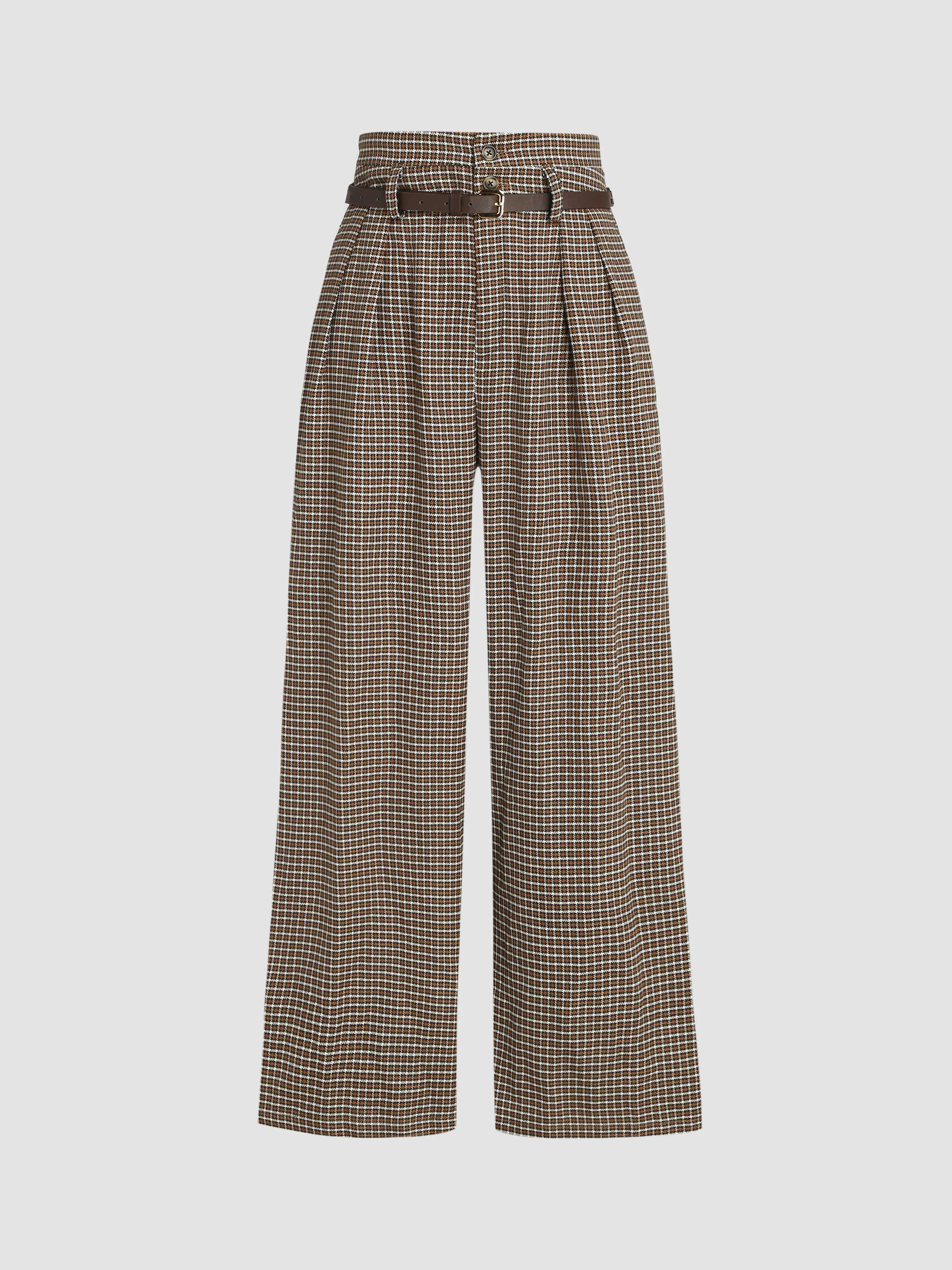 Houndstooth High Waist Belted Wide Leg Trousers sold by Cider