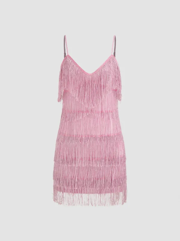 V-neck Solid Tassel Mini Dress sold by Cider