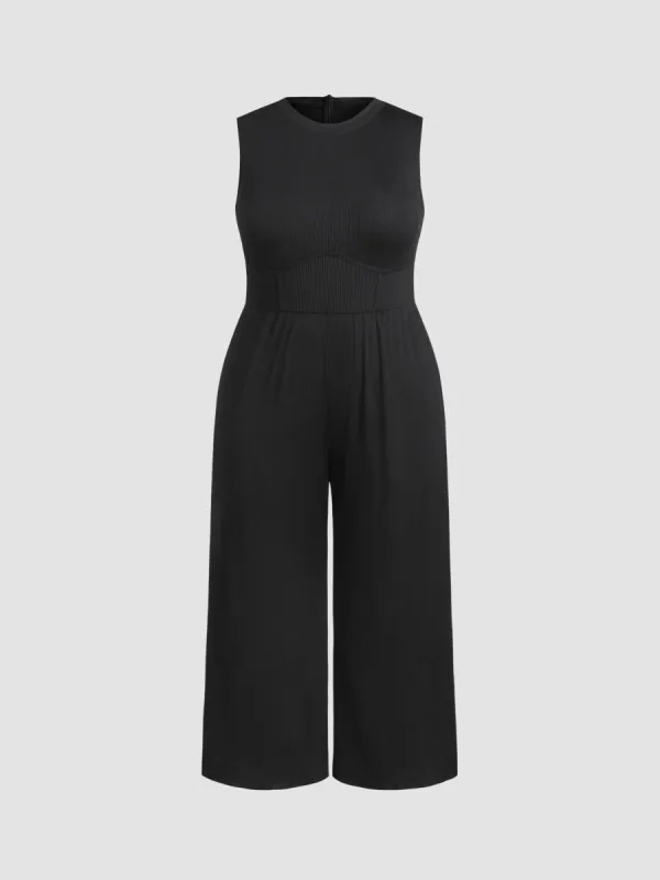 Solid Sleeveless Wide Leg Jumpsuit Curve & Plus sold by Cider
