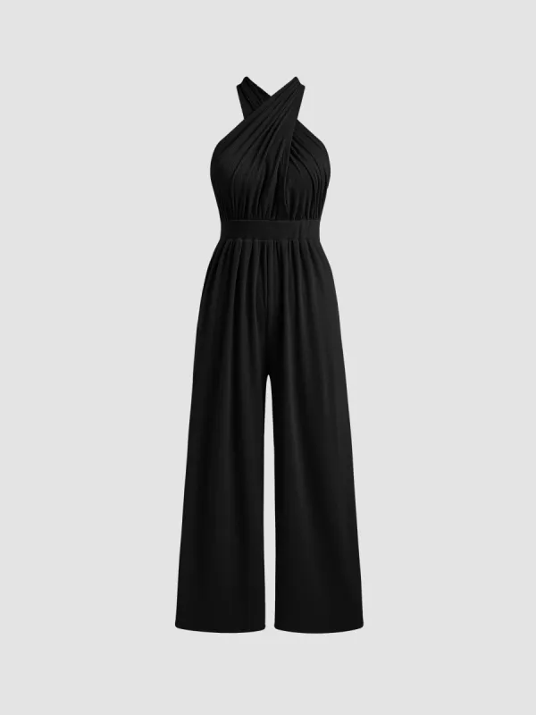 Solid Rib Criss Cross Knotted Jumpsuit sold by Cider