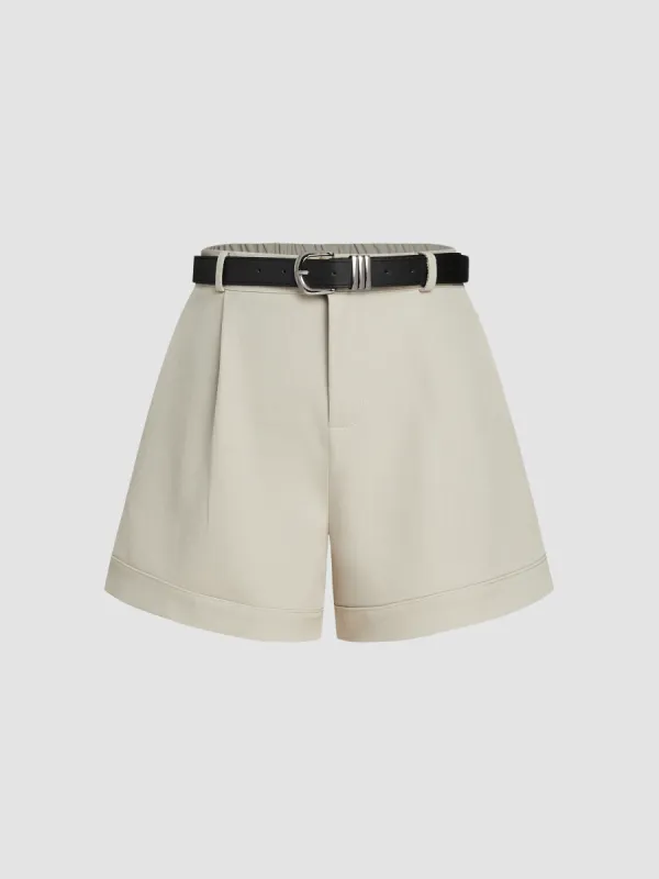 Mid Rise Solid Pocket Bermuda Shorts With Belt sold by Cider