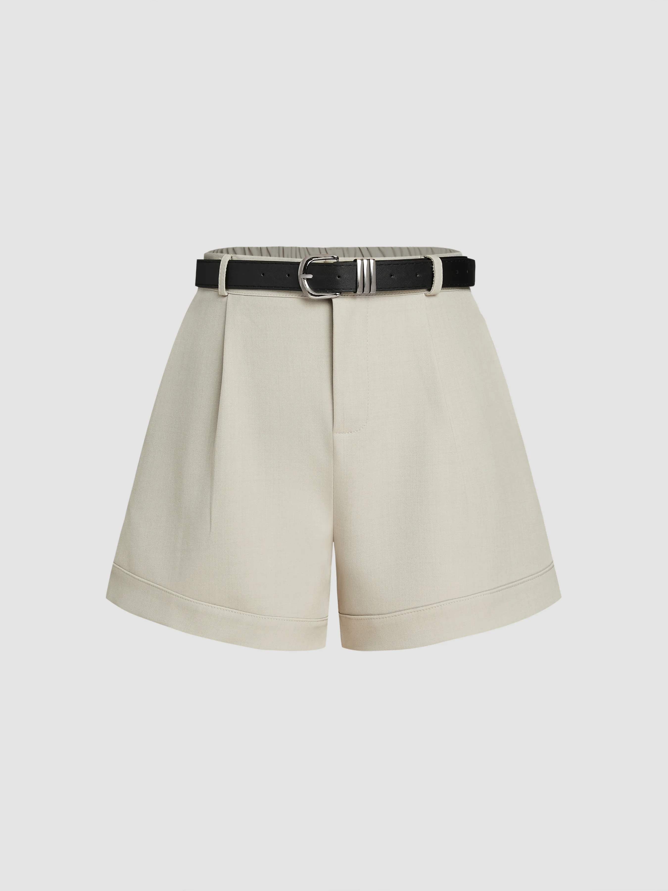 Mid Rise Solid Pocket Bermuda Shorts With Belt sold by Cider