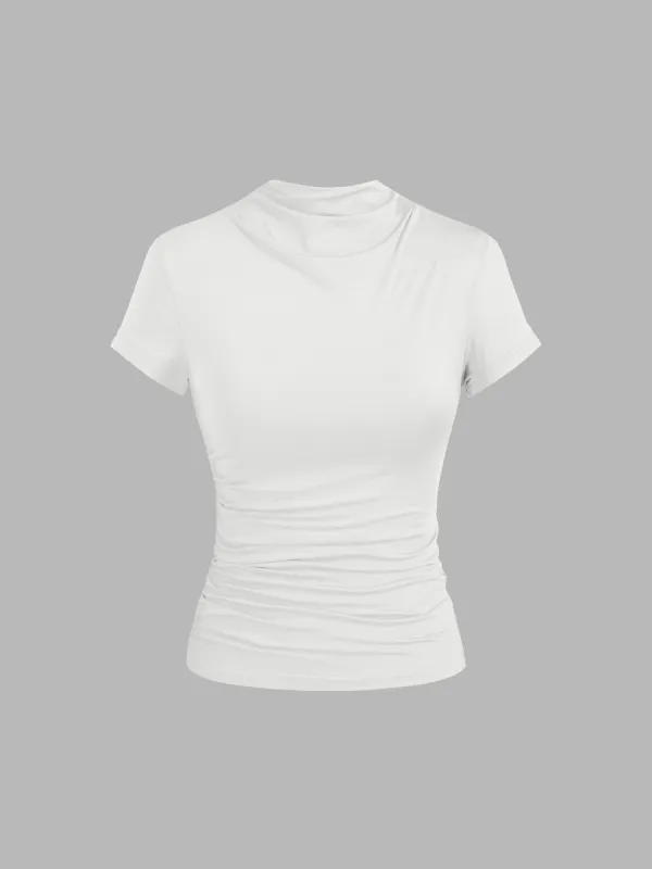 High Neck Ruched Short Sleeve Tee sold by Cider