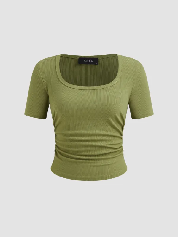 Square Neck Ruched Short Sleeve Tee sold by Cider