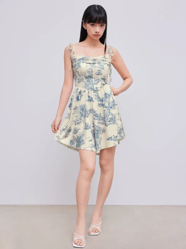 Cowl Neck Corset Knotted Ruffle Mini Dress sold by Cider