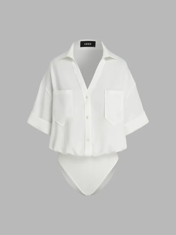 Collar Solid Short Sleeve Blouse Bodysuit sold by Cider