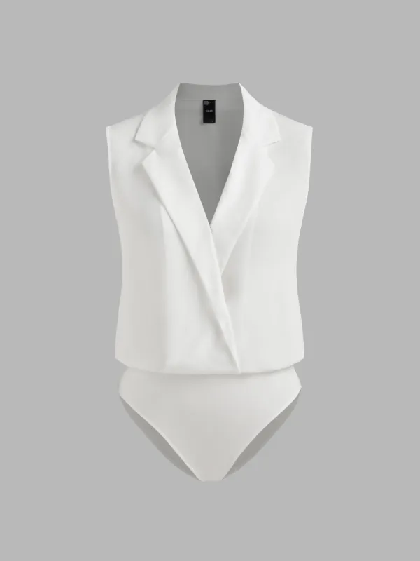 Woven Collar Solid Sleeveless Bodysuit sold by Cider