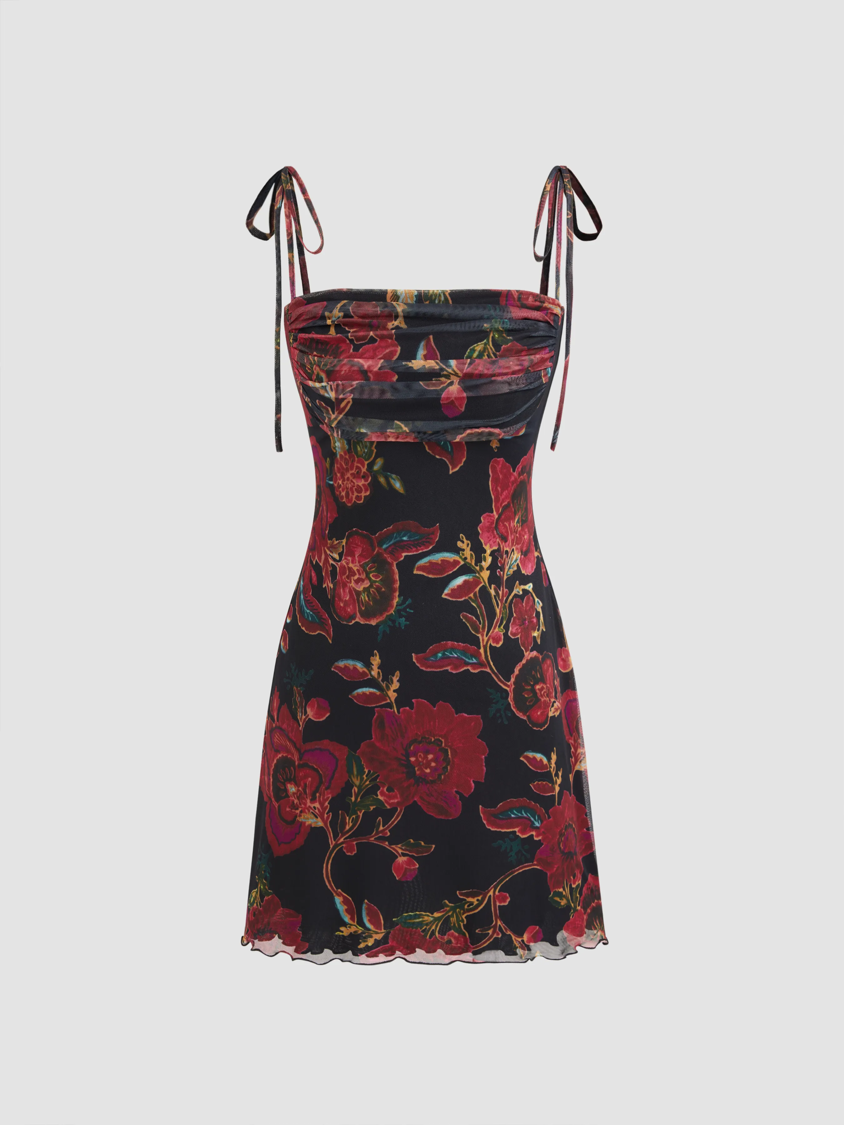 Square Neck Floral Ruched Mini Dress sold by Cider