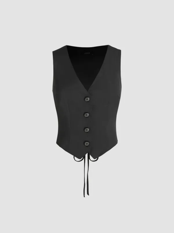 V-neck Button Tie Back Crop Vest sold by Cider