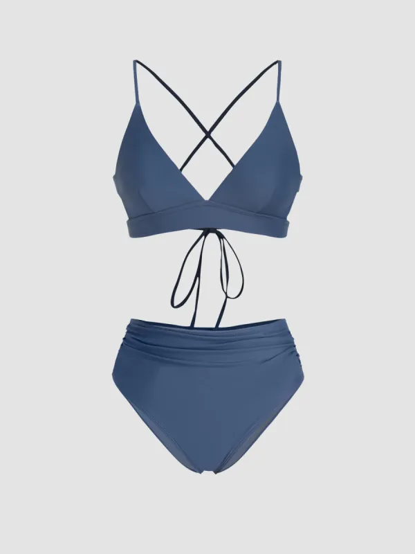 V-neck Tie Back Shaping Bikini Swimsuit sold by Cider