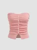 Faux Pearl Split Ruched Knit Crop Top sold by Cider