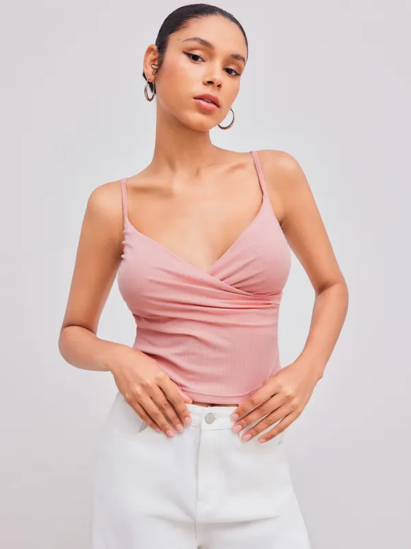 V-neck Solid Ruched Cami Top sold by Cider