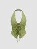 Halter V-neck Knotted Ruched Crop Top  sold by Cider